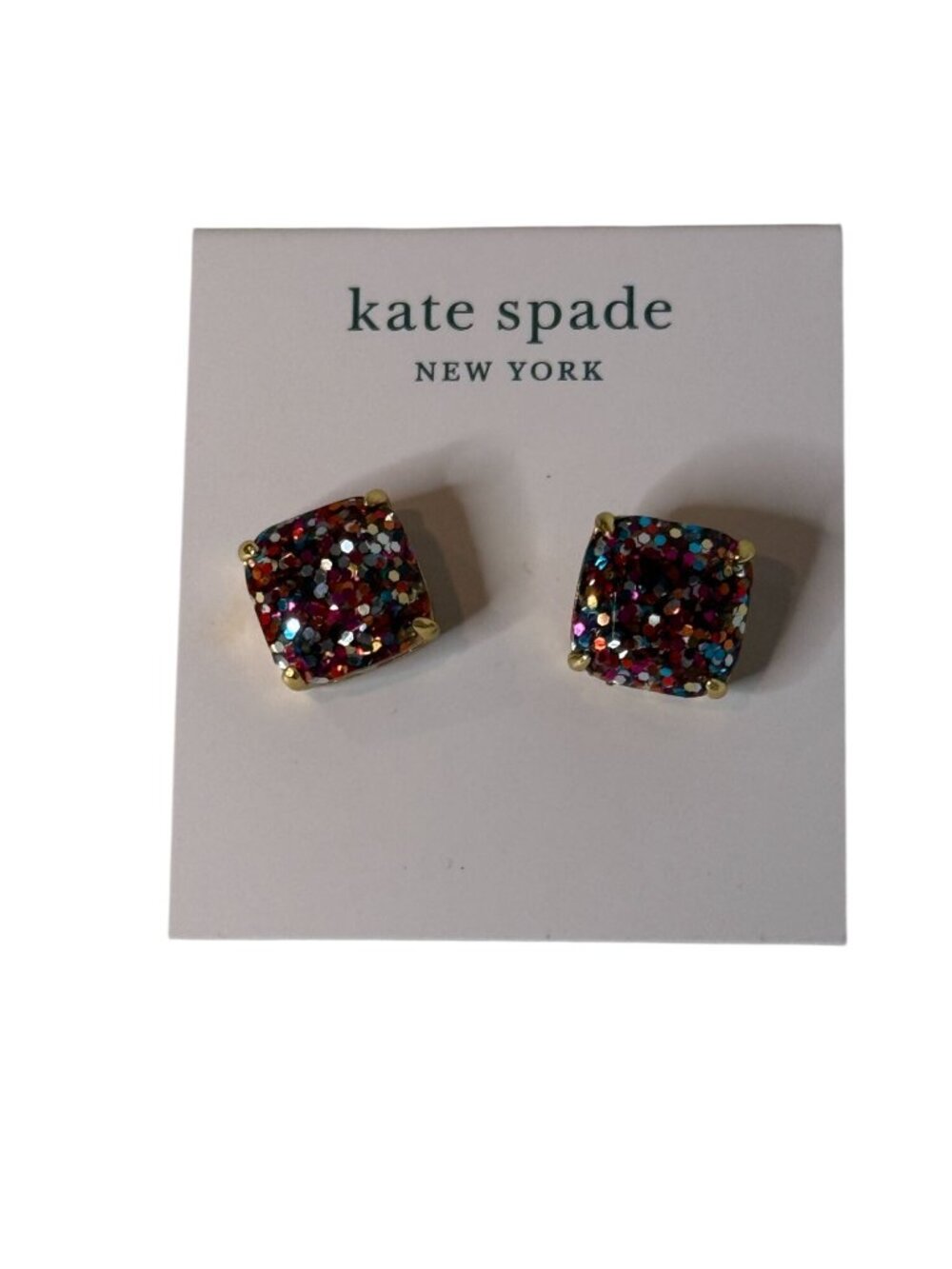 Kate Spade Multicolor Glitter Square Stud Earrings Gold Tone